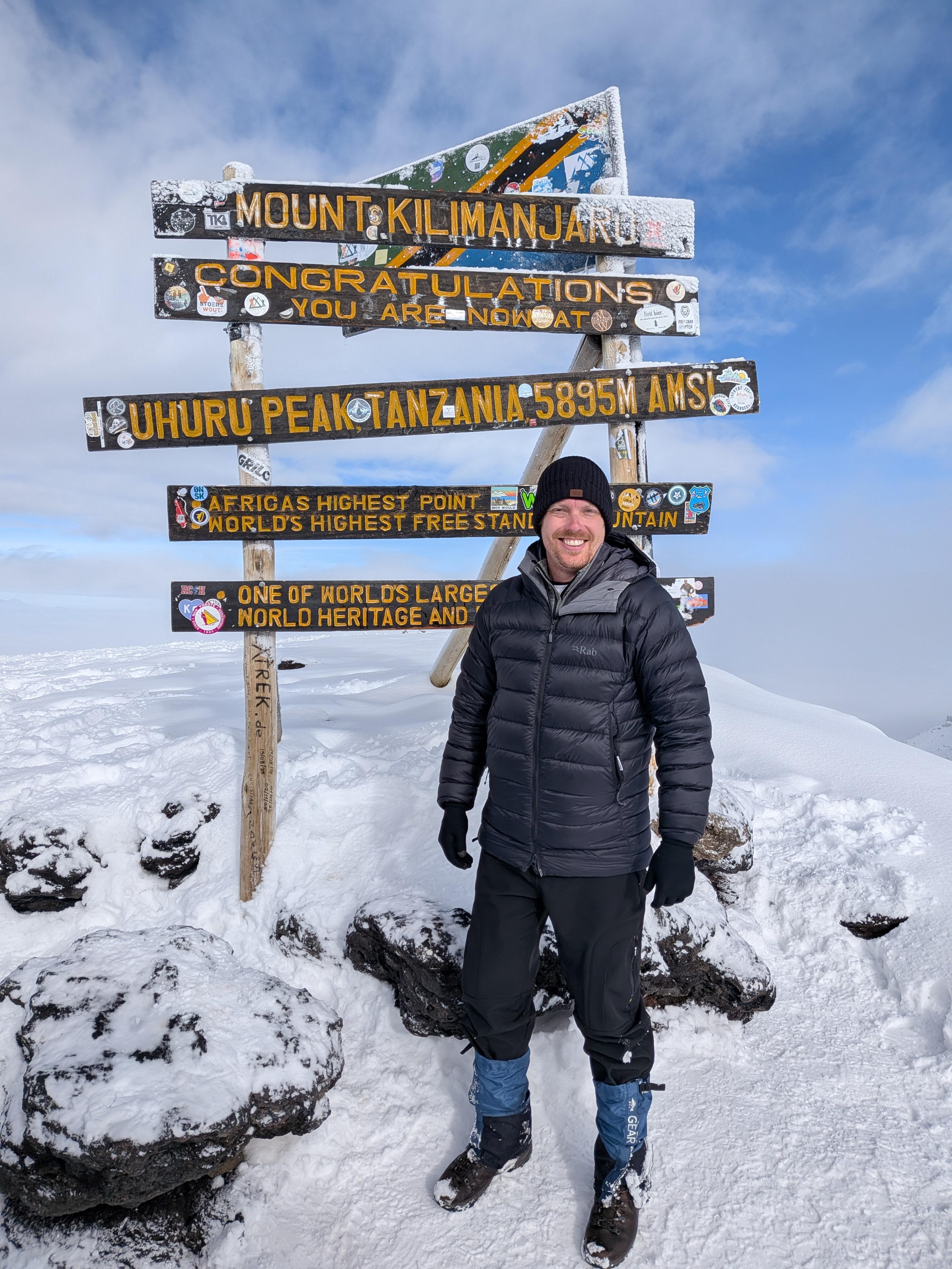 Seth Reeser at Uhuru Peak, Kilimanjaro — 5,895m